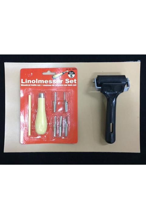 CRAFT HOBİ Linol Baskı Seti 3 Iü - A4 Linol/ Oyma Aparat Seti 5 Li / Linol Rulosu 6 Cm