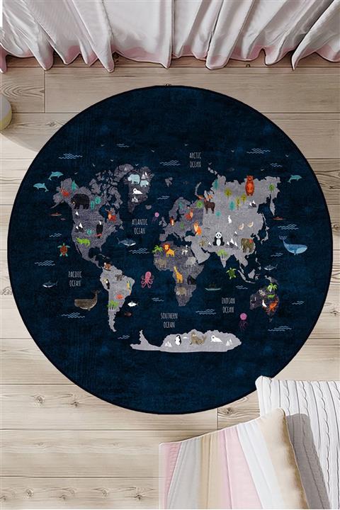 CAPRİCE HALI Caprice Eğitici Harita Yuvarlak Çocuk Oyun Halısı