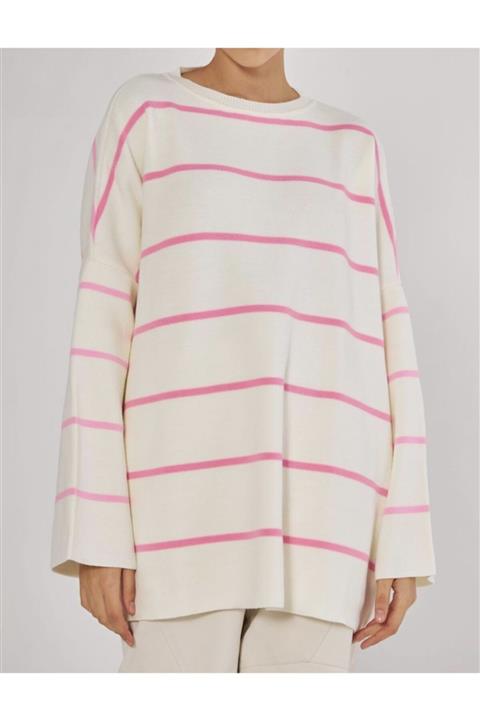 moodist Pembe Çizgili Uzun Triko Kazak