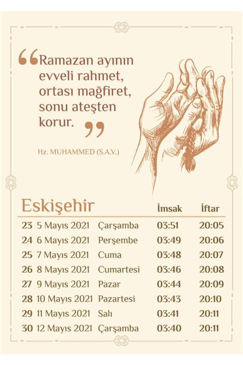 Yaprak Hediyelik Eskişehir İçin 2021 Ramazan İmsakiyesi