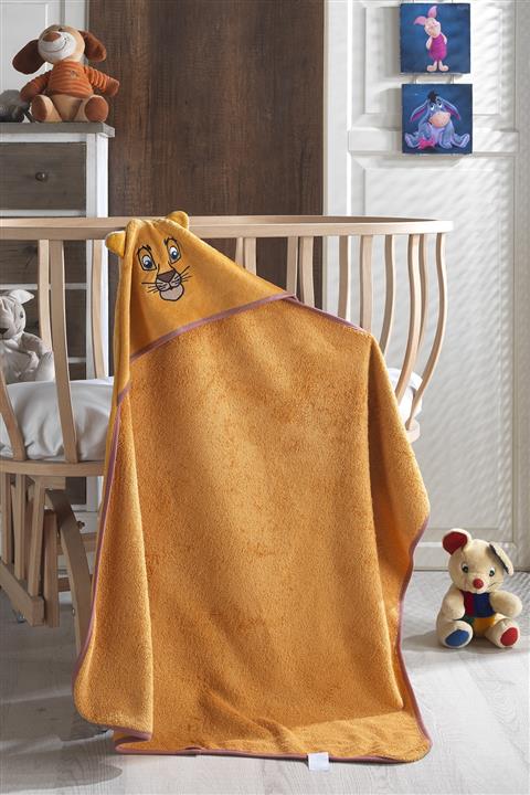 LADYNİL Bebek Banyo Havlusu Kapşonlu Bornoz 75x75 Cm. %100 Pamuk Aslan