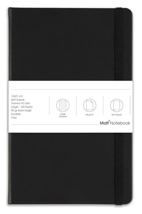Matt Notebook 13x21 Lastikli Defter Çizgili Siyah
