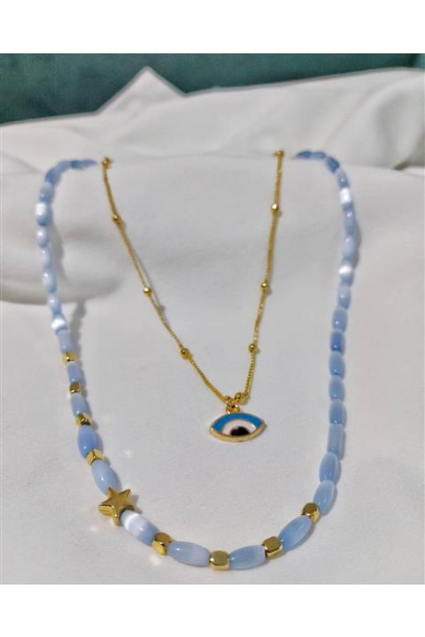 Bute Accessories Mavi Ikili Göz Kolye