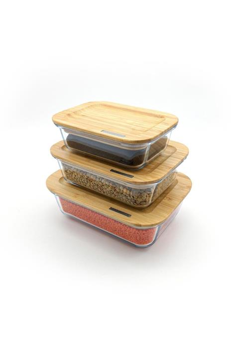 Bambum Safe Dikdörtgen Cam Saklama Kabı Plus 3'lü (650-1000-1500 Ml)