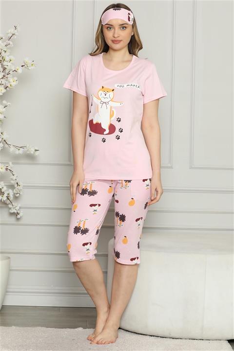 Moda Çizgi Kadın Penye Kısa Kol Kapri Pijama Takım 3532