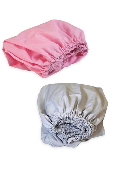 Bebek Özel Pamuklu Bebek Çocuk Lastikli Çarşaf 90x200 (2 Adet) Pembe Ve Gri