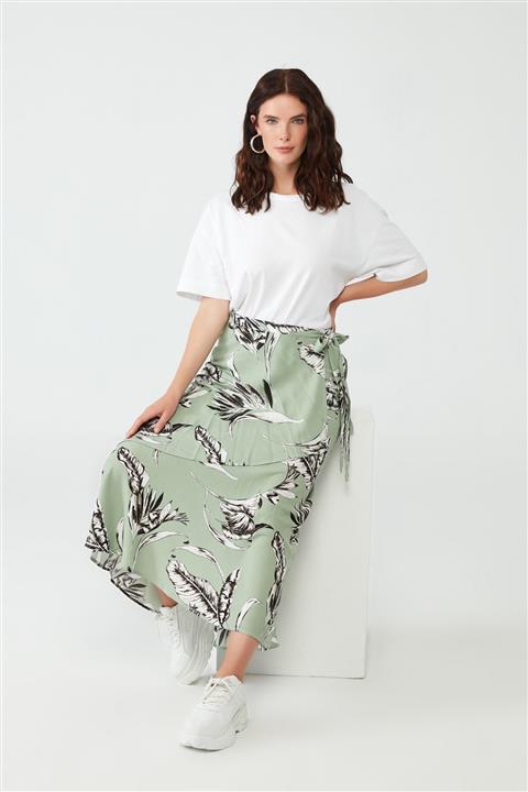 Muni Muni Kat Kesimli Viskon Etek - Çağla Yeşili 50412