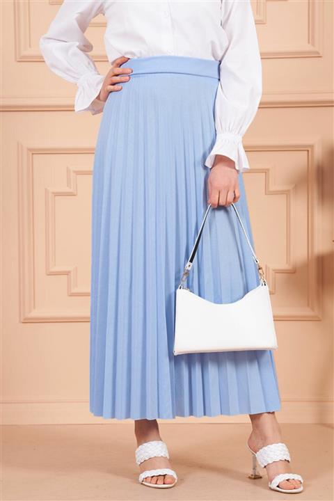 Allmıss Tam Boy Piliseli Etek 1691 - Buz Mavi