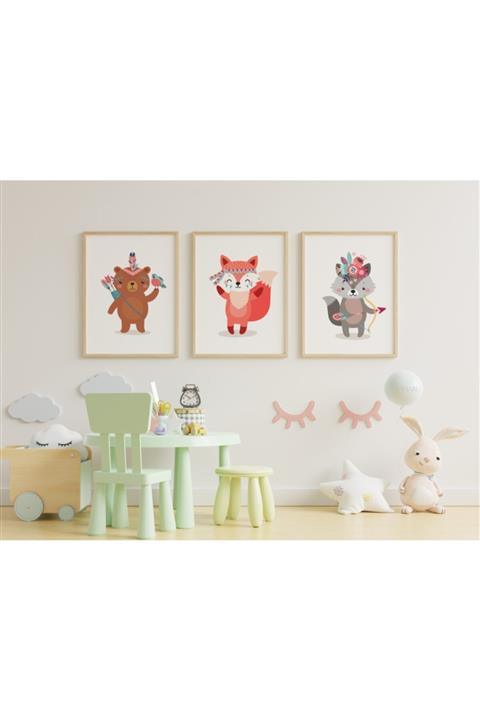 Babystasarım İskandinav Çocuk Bebek Odası Doğal Masif Ahşap Tablo Poster 3'lü Set 21x30 cm A4