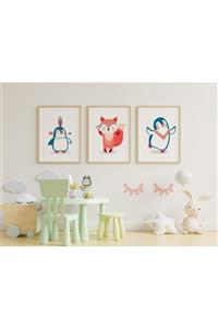 Babystasarım Iskandinav Çocuk & Bebek Odası Doğal Masif Ahşap Tablo Poster 3'lü Set 21x30 Cm (a4)