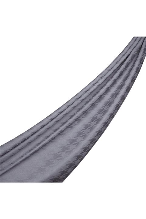 ipekevi Gri Kaz Ayağı Desenli Yün Ipek Fular