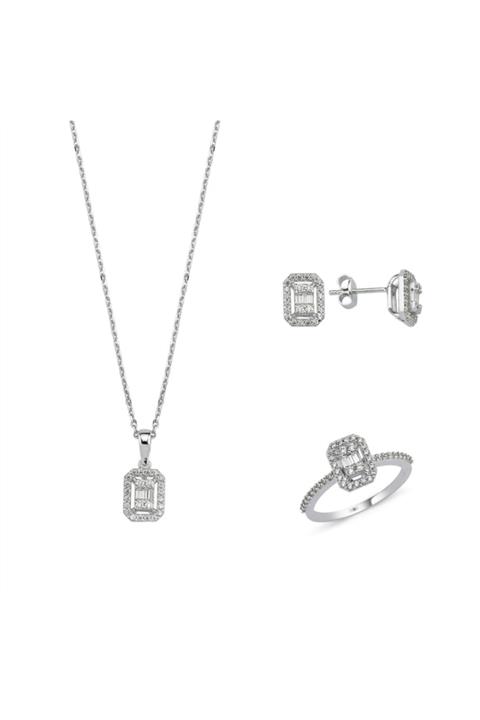 ALTINKÖŞE Kadın Beyaz Altın 3'lü Set