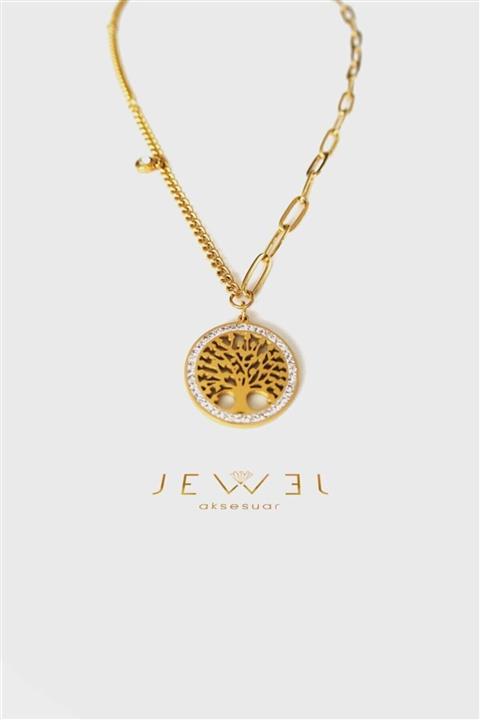 Jewel Halka Zincir Yaşam Ağacı Gold Altın Kaplama Kolye