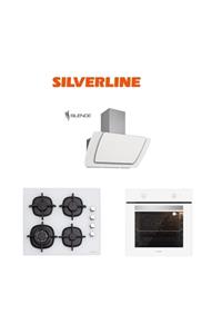 Silverline Beyaz Cam Ankastre Set (3373 Misto 60+cs5429w01+bo6501w01)