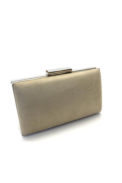 aysrbag Kadın Ten Süet Abiye Çanta Gümüş Metal Aksesuar Zincir Askılı