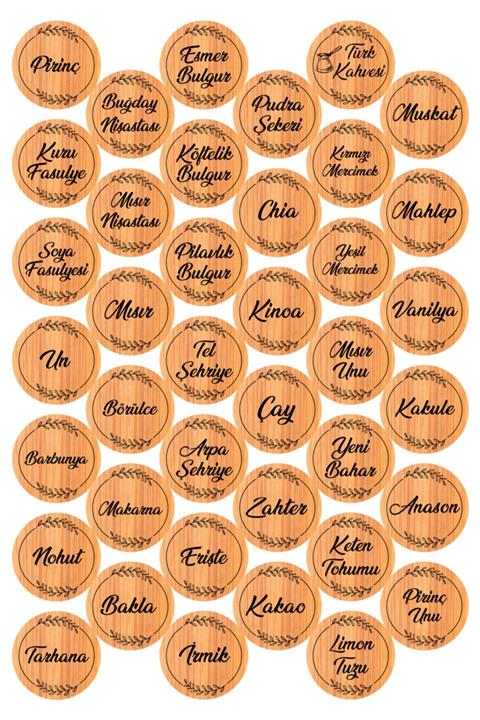 colortouch 78 Adet Bambu Yuvarlak Baharat Bakliyat Kavanoz Etiketi -4 Cm X 4 Cm Sticker