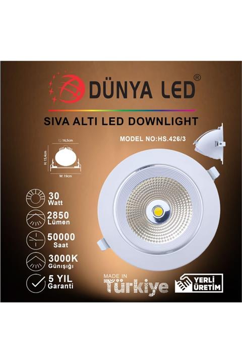DÜNYA LED Hs.426/3 30w Sıva Altı Led Salyangoz 3000k Günışığı
