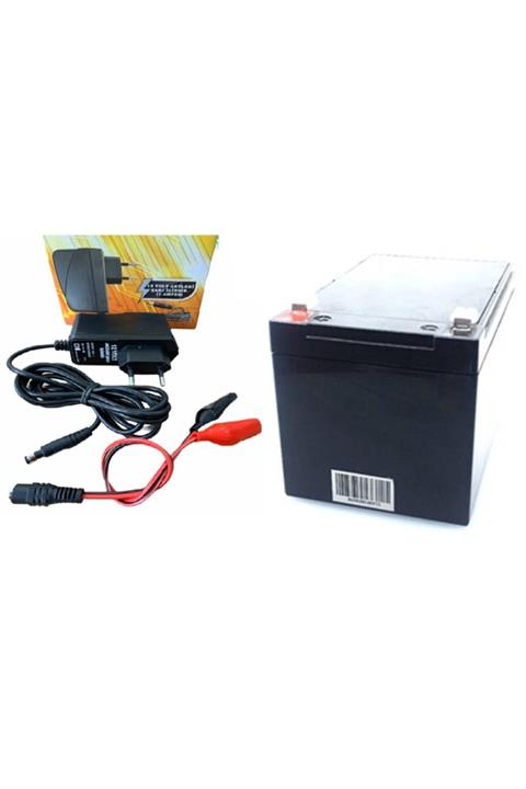 ATAEXPRESS 12v 12ah 12 Volt 12 Amper Akü + 12 Volt Şarj Cihazı Şarz Adaptör + Maşalı Timsah Kablo Set 1a