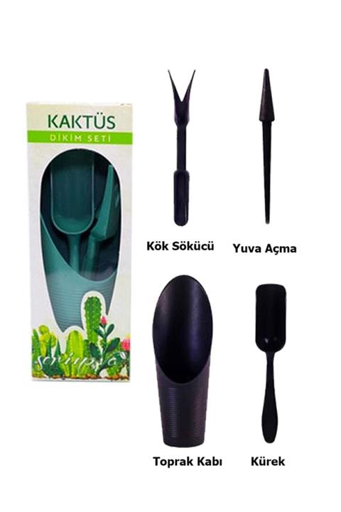 UZAY BAHÇESİ Kaktüs Sukulent Dikim Bakım Seti 4 Parça Siyah
