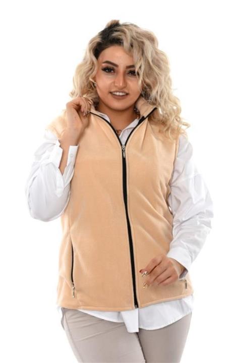 VETRE Kadın Polar Yelek Krem Büyük Beden