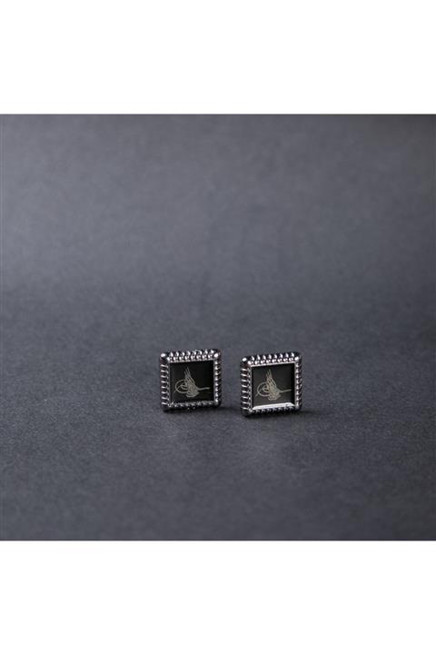 BAY AKSESUAR Gümüş Rengi Işlemeli Osmanlı Tuğrası Kol Düğmesi