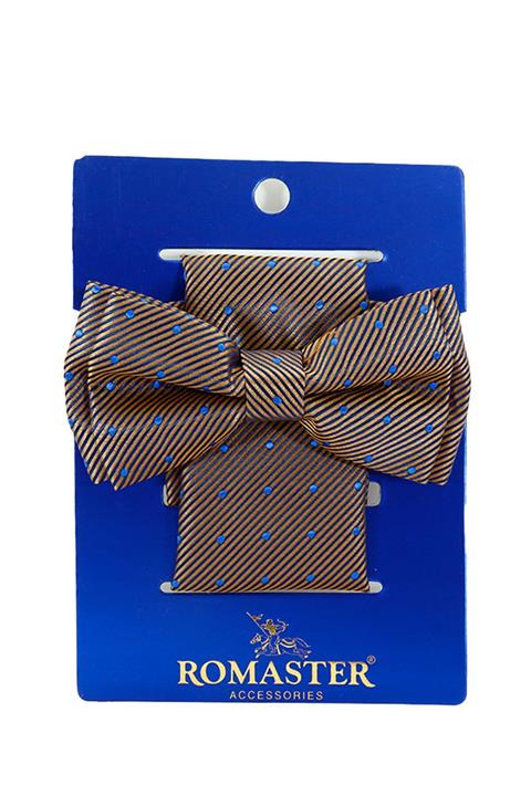 ROMASTER Erkek Kahverengi Renkli Nokta Desenli Mendilli Papyon