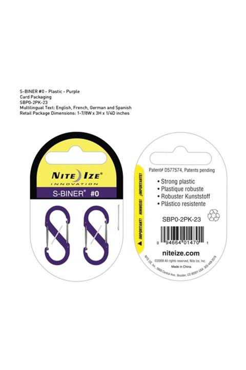 Nite Ize S-Biner Plastik Mor No0 2Li - Paslanmaz Çelik Karabina