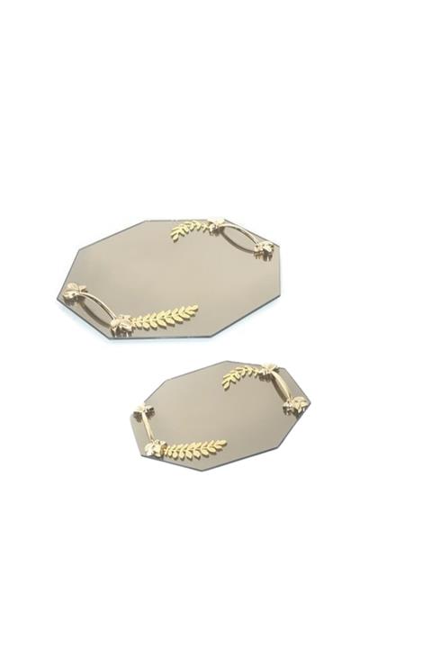 Eminonutoptanci Ayna Yaprak Desenli Tepsi 8 Köşe 2'li