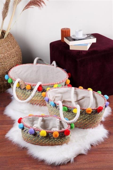 Home Naturel Oval Ponponlu Hasır Çanta