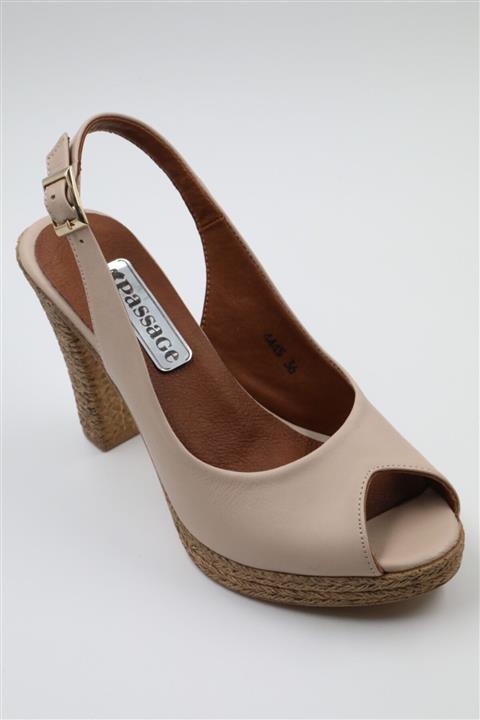PASSAGE SHOES 6105 Pudra Deri Topuklu Kadın Sandalet