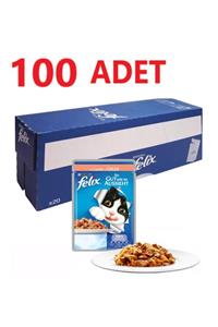 FELIX 100 Adet Somonlu Kedi Poşet Konserve Felix100somonlu