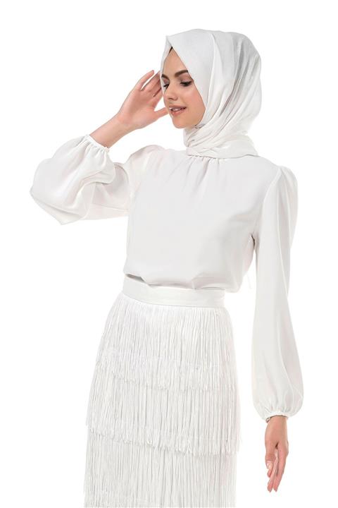 Hassene Butik Ekru Renk Uzun Kollu Bluz