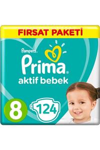 Prima Unisex Bebek Bezi Aktif Bebek 8 Beden 17+ Kg 4*31 124 Adet