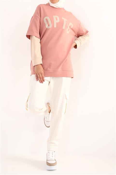 ALLDAY Gül Kolları Garnili Baskılı Sweatshirt