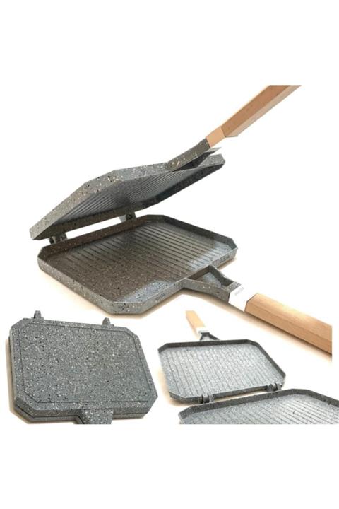 İstoç Türk Döküm Alüminyum Içi Teflonlu Tostmatik Ocak Üstü Tost Makinesi Soba Ateş Üstü Sağlıklı Izgara Grill