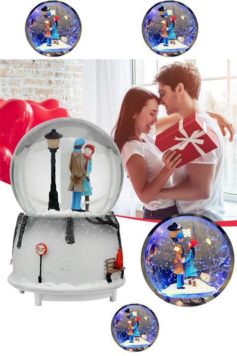 moryconcept Sevgili Romantik Çiftler Temalı Püskürtmeli Kar Küresi Müzikli Işıklı Sevgiliye Hediye