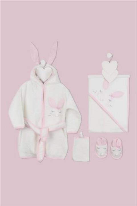 bebego Kız Bebek Tavşan Desenli Bornoz Seti