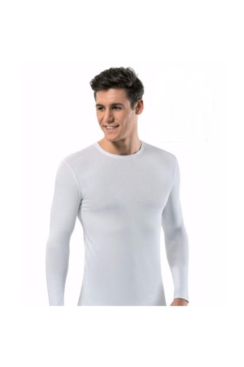 Erdem Erkek Beyaz Pamuk Elastan Uzun Kol  T-shirt Fanila 2'li  1123