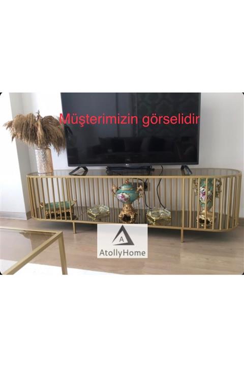 Atolly Home Metal Gold Çubuklu Tv Ünitesi
