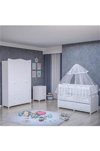 Garaj Home Elegant Yıldız 4 Kapaklı Bebek Odası Takımı - Yatak Ve Uyku Seti Kombinli- Uykuseti Beyaz