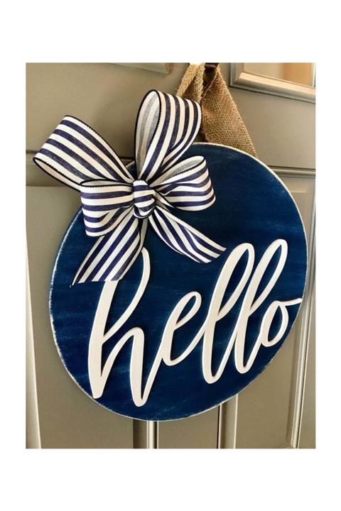 Enissimo Ahşap Kapı Süsü Hello Dış Kapı Önü Çelenk