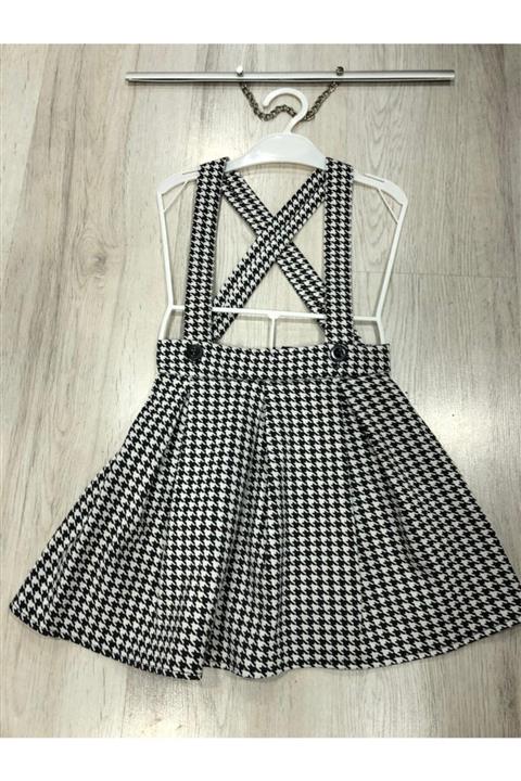 Panino Kız Çocuk Siyah Kazayağı Salopet Etek