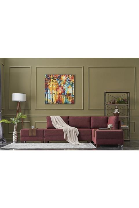 Evdebiz Fly Yataklı Köşe Koltuk Bordo Sağ