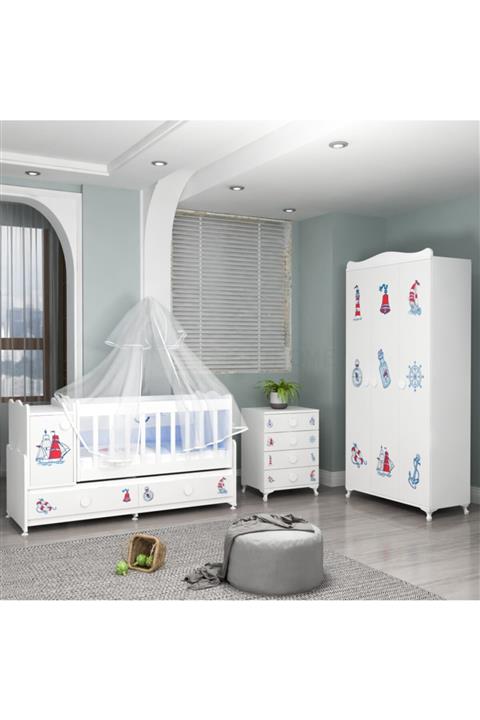 Garaj Home Pırlanta Yıldız 3lü Denizci Bebek Odası Takımı - Yatak Ve Uyku Seti Kombinli Uyku Seti Krem