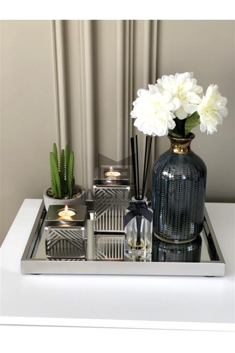 Metalist Tasarım Gala Dekoratif Aynalı Tepsi Paslanmaz Çelik 30x40cm