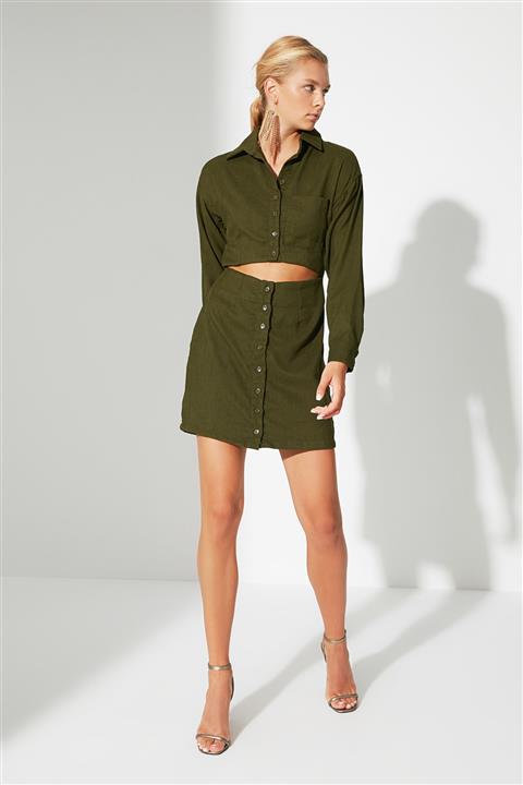 TRENDYOLMİLLA Haki Cut-Out Detaylı Elbise TWOAW22EL0402