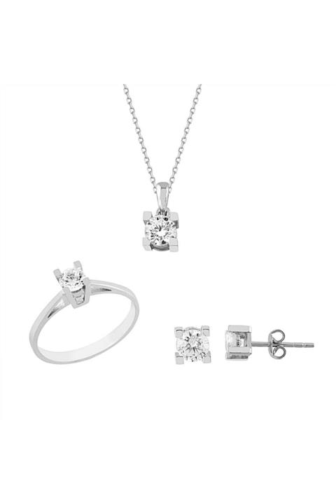 Sembol Gold Beyaz Altın Tektaş 3'lü Takı Seti 14k Gold
