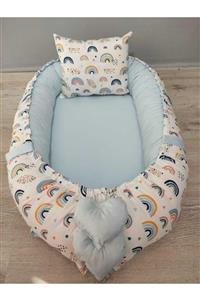 BABYNEST SEPETi Minik Gökkuşağı Desen Ve Bebe Mavisi Kombin Tasarım Orijinal Babynest, Yastığı