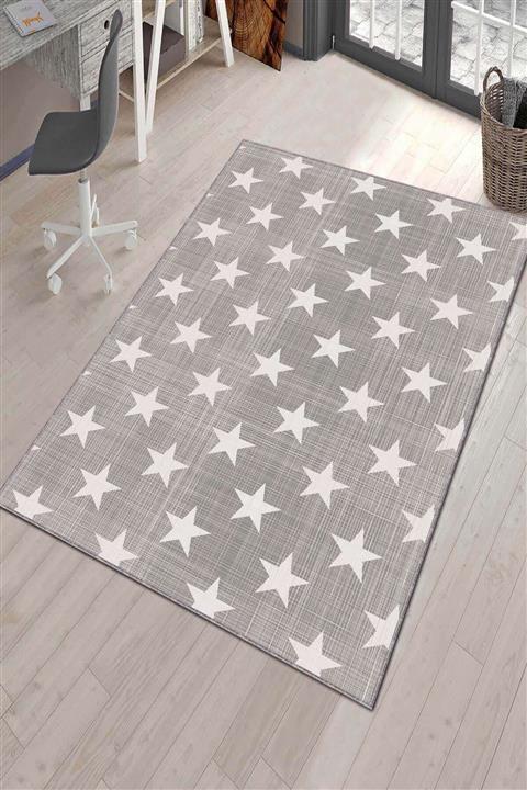 NeluxHome Makinede Yıkanabilir Kaymaz Tabanlı Yıldızlı Çocuk Halısı Kd078