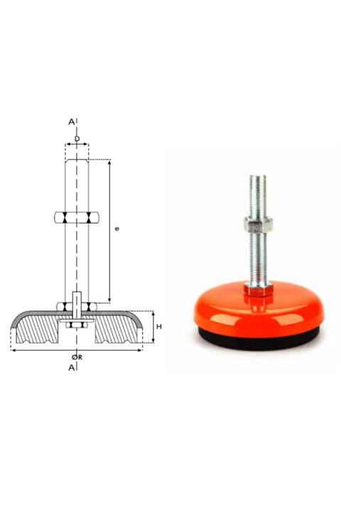 YİSA Çap:120 Civata Boyu:100 Civata:m-16 Tezgah Tamponu Bombeli Statik Boyalı-10 Ad.